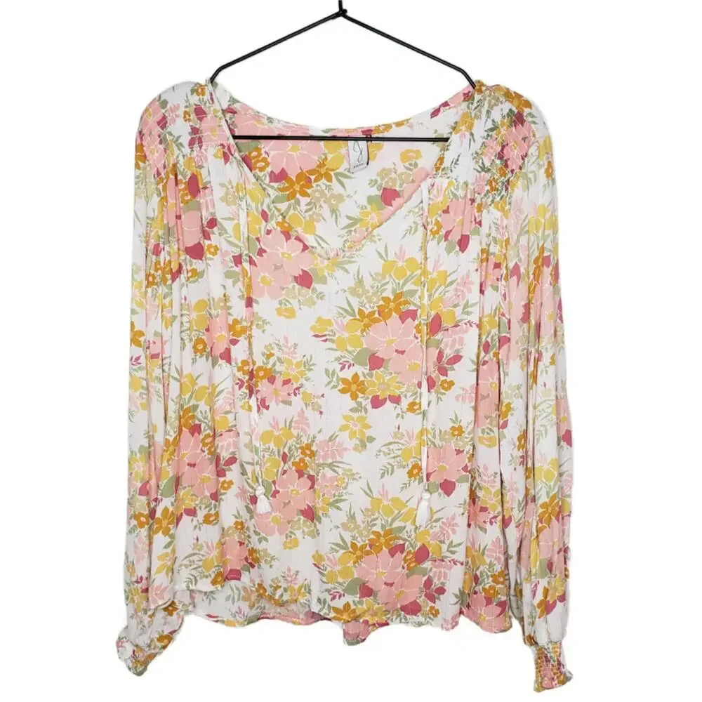 Joie Women's M Floral Pink/Gold Metallic V-neck Blouse Top(1774) - Picture 3 of 6